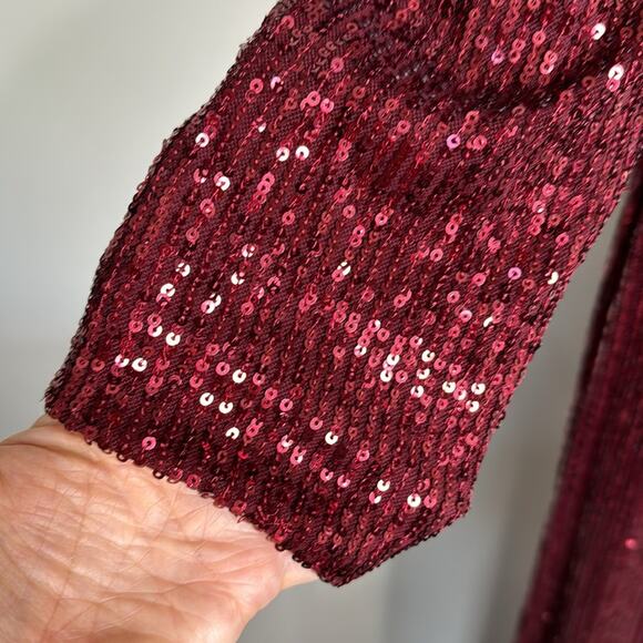 NWT IEENA for MAC DUGGAL Wine Long Sleeve Sequin Faux Wrap Gown Women’s - Picture 6 of 10